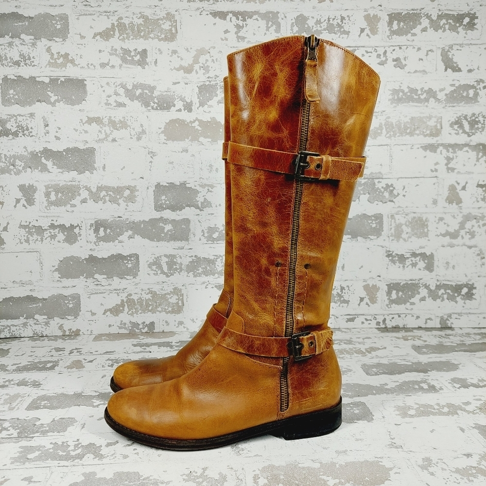 Vintage Brown Leather Buckle Boots